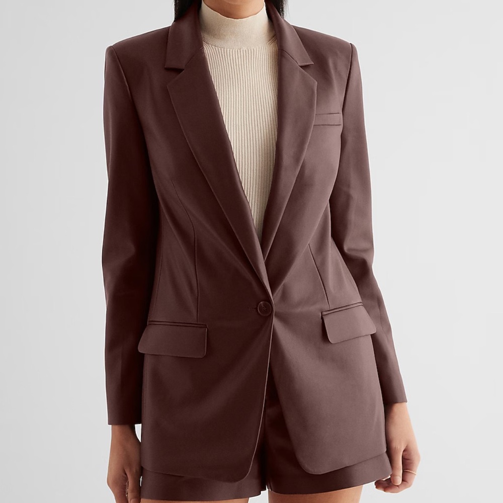 Faux Leather One Button Cinched Boyfriend Blazer